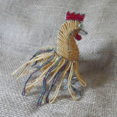 Golden cockerel crafted in seed beads