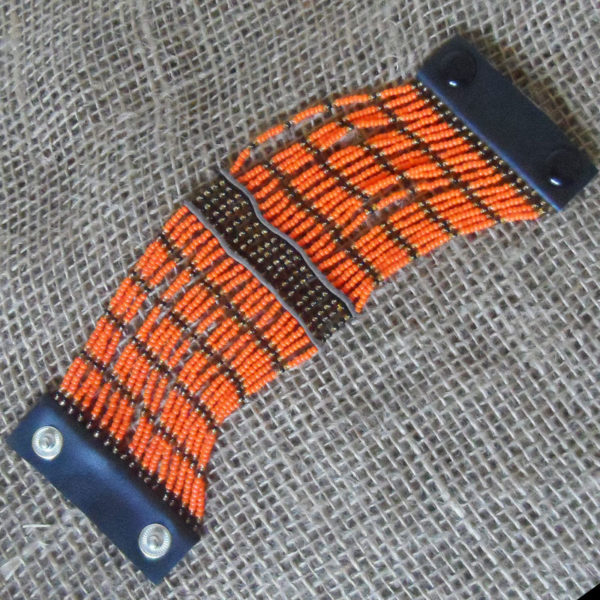 Maasai-bead-leather-orange-bracelet-for-sale-bazaar-africa