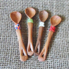 Small wooden spoons with bead trim to handles