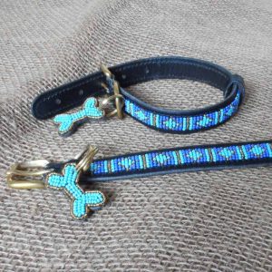 12" - 16" Maasai leather beaded dog collars with tag