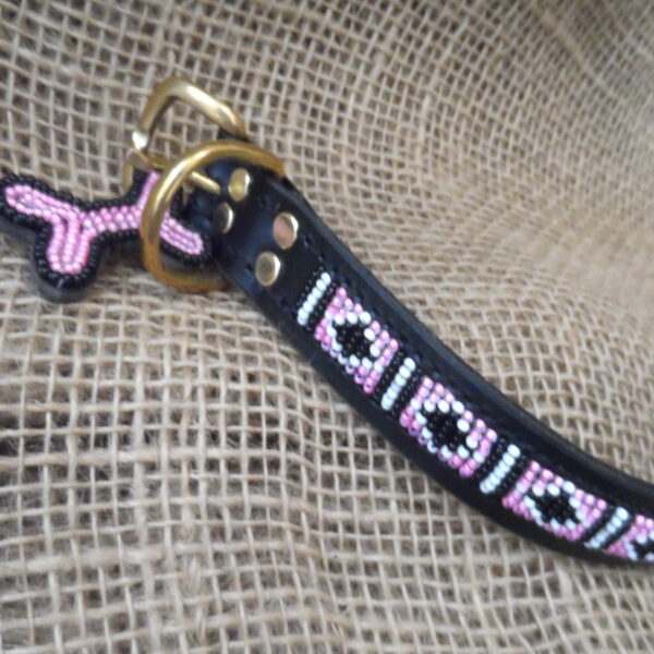 Maasai-¾-beaded-dog-collars-rivets-pink-diamonds-on-leather-handmade-in-Kenya