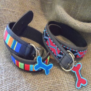 21" - 25" Maasai leather beaded dog collars with tag
